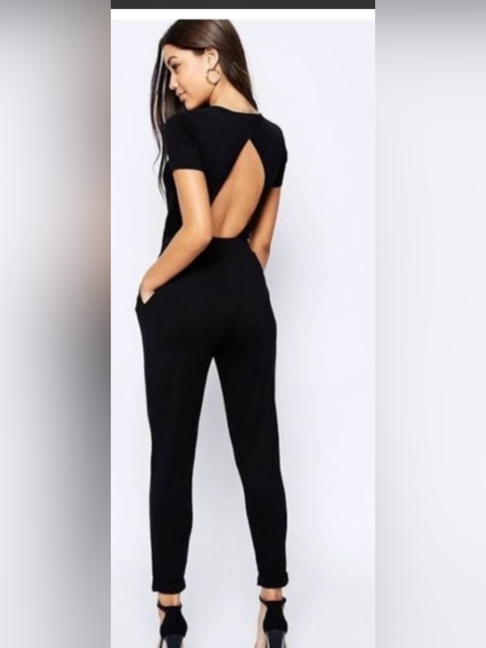 ASOS Black Short-Sleeve Open-Back Jumpsuit
